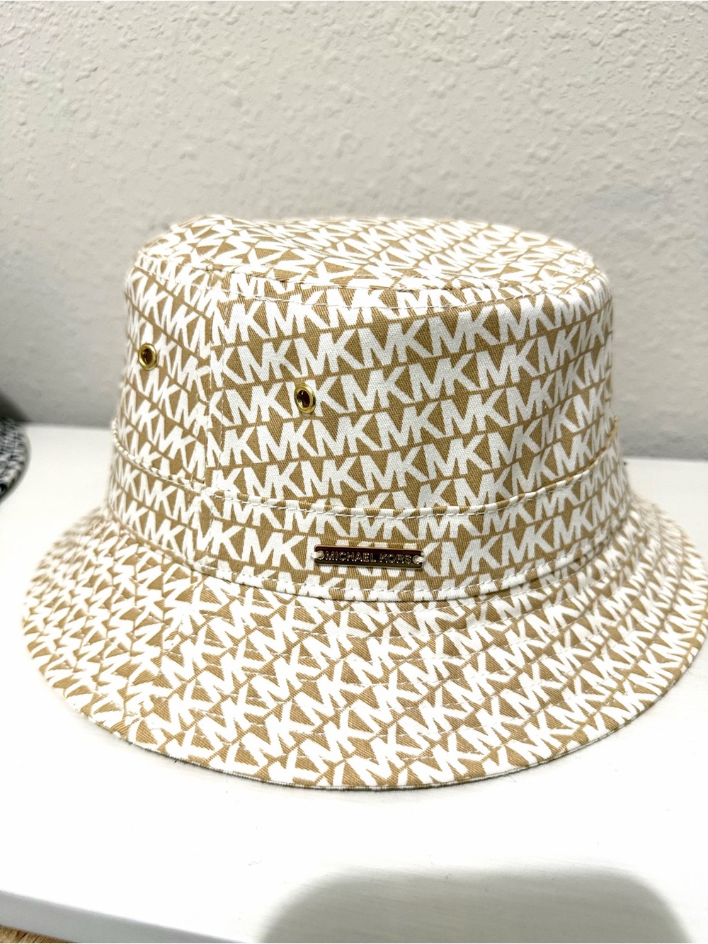 Michael Kors Tan & White MK Monogram Bucket Hat